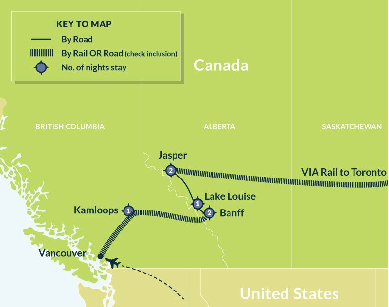 Map of Maple Majesty: Canada's Premier Luxury Rail Tour route
