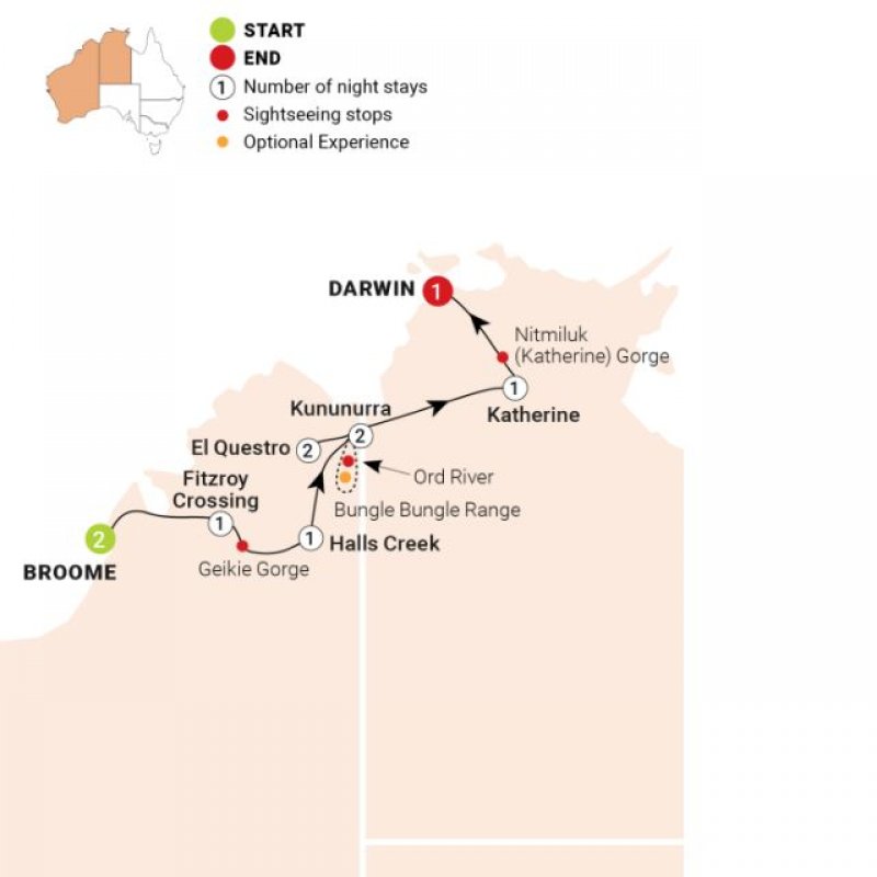 Map of 11 Day Wonders of Kimberley route