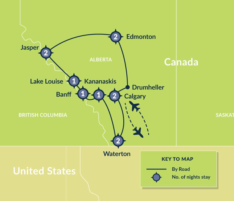 Map of 12 Day Alberta Wanderer route