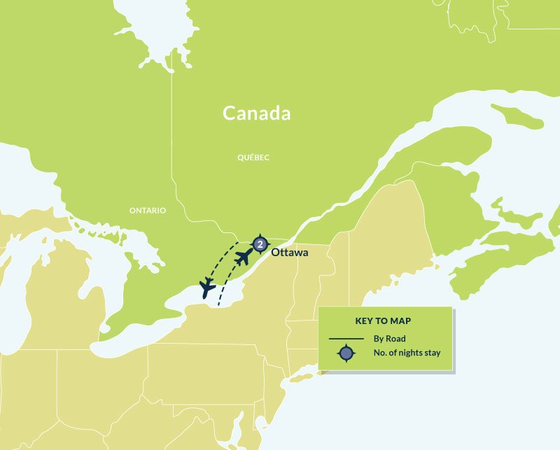 Map of 3 Day Ottawa City Stay route