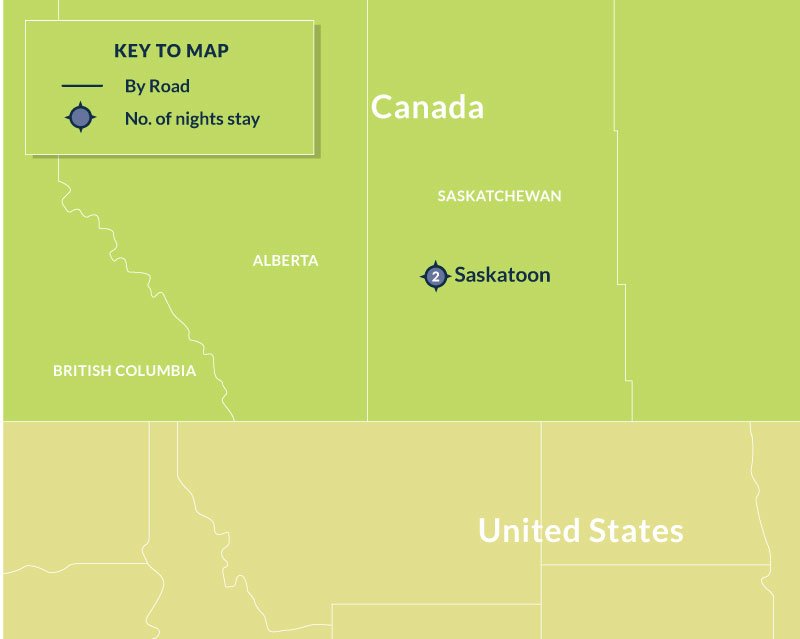 Map of 3 Day Saskatoon City Stay route
