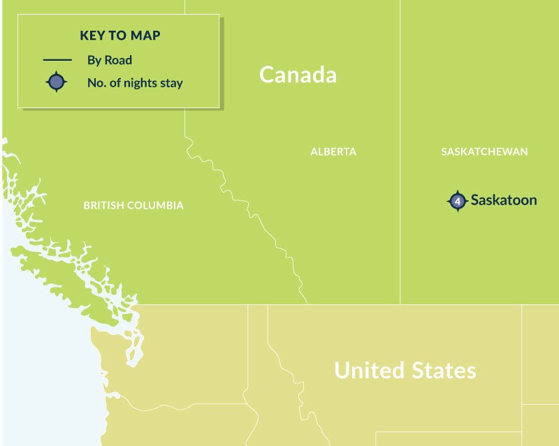 Map of 4 Day Discover the Heart of Canada - Saskatoon City Stay route