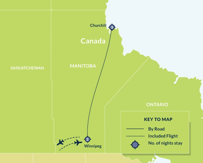 Map of 6 Day Northern Lights & Winter Nights in Churchill route
