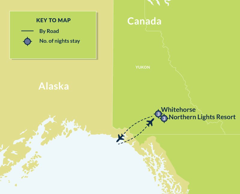 Map of 7 Day Winter Whitehorse and Northern Lights Adventure route