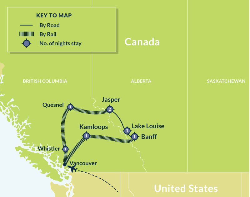 Map of 8 Days Rainforest and Peaks Circle Rail Journey route