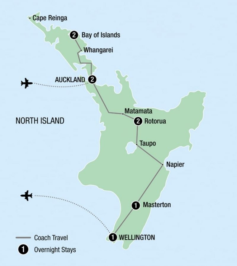 Map of 9 Day Signature North Island route