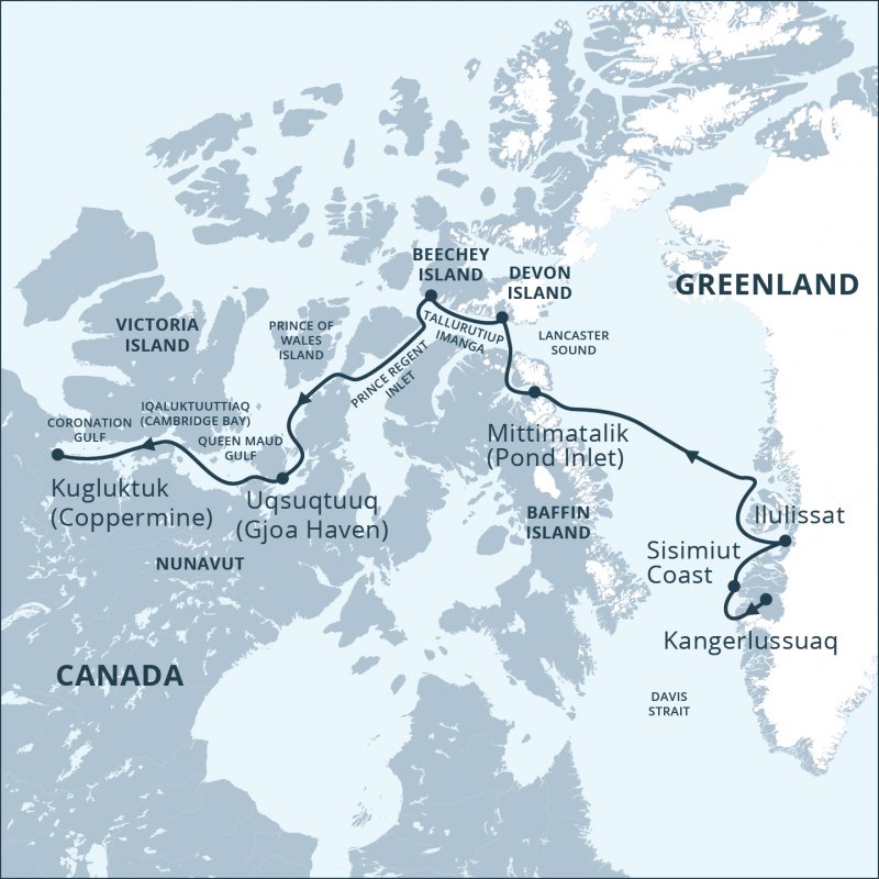 Map of 17 Day Into the Northwest Passage Expedition Cruise route